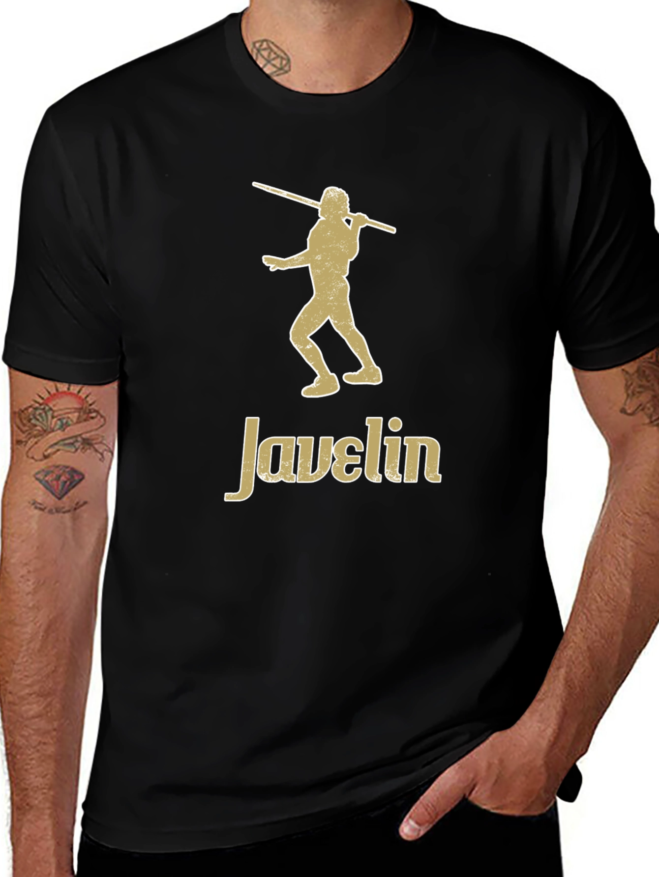 Javelin Thrower Graphic Tee - Black Cotton T-Shirt