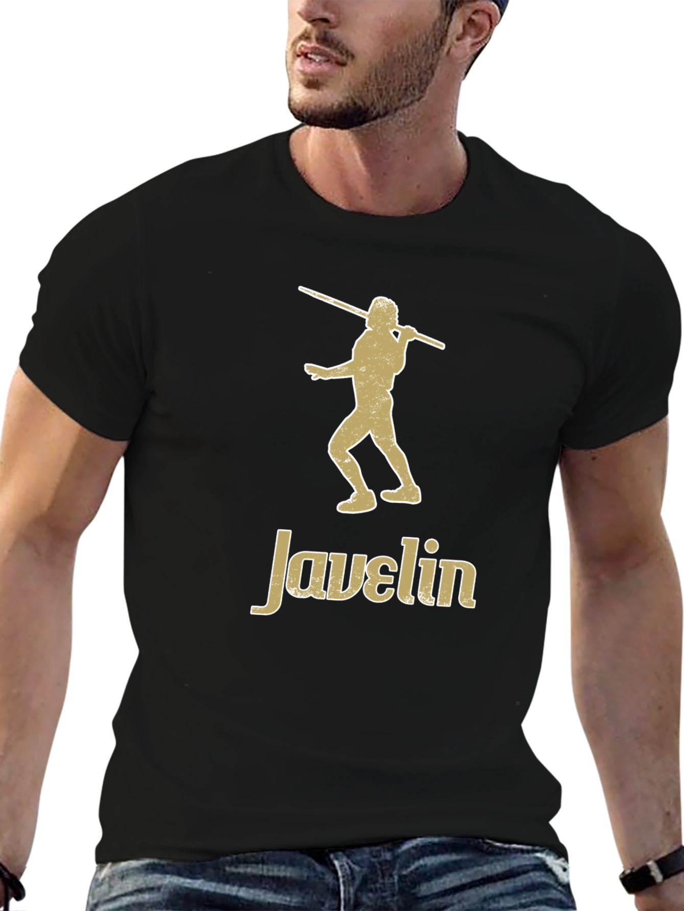 Javelin Thrower Graphic Tee - Black Cotton T-Shirt