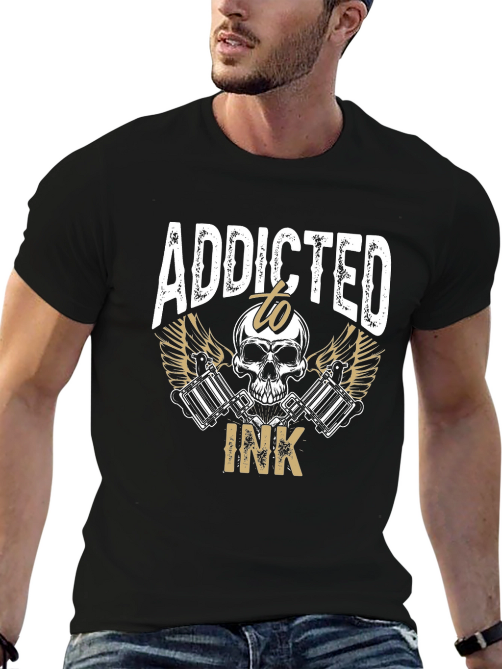 Addicted to Ink Tattoo Skull Graphic Tee