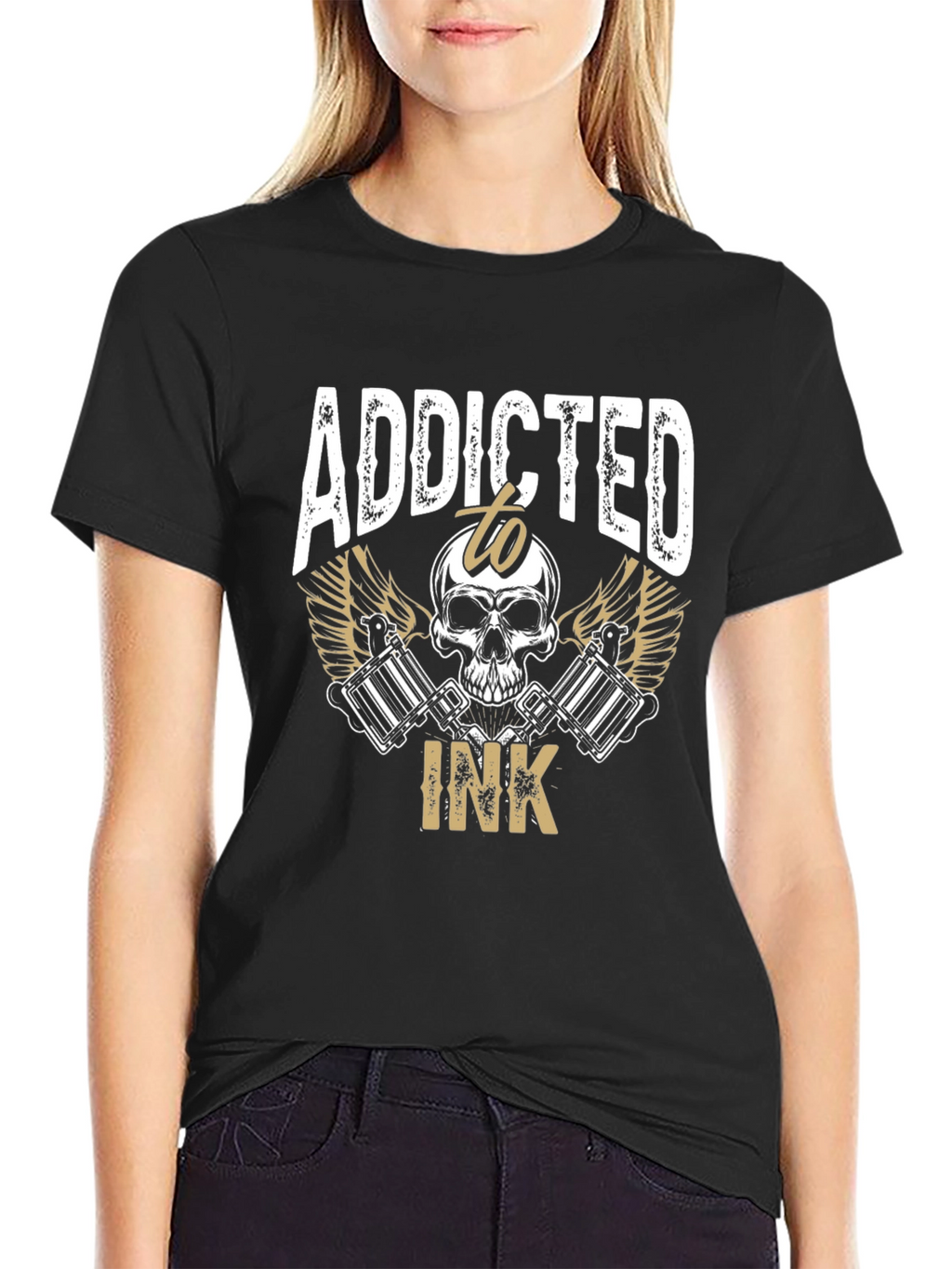 Addicted to Ink Tattoo Skull Graphic Tee