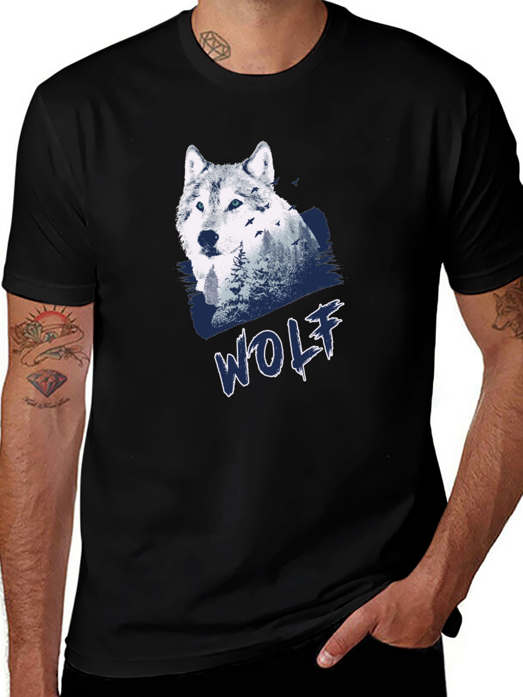 Wolf Graphic Print Black T-Shirt for Men