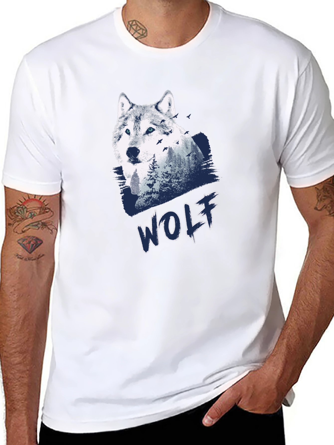 Wolf Graphic Print Black T-Shirt for Men