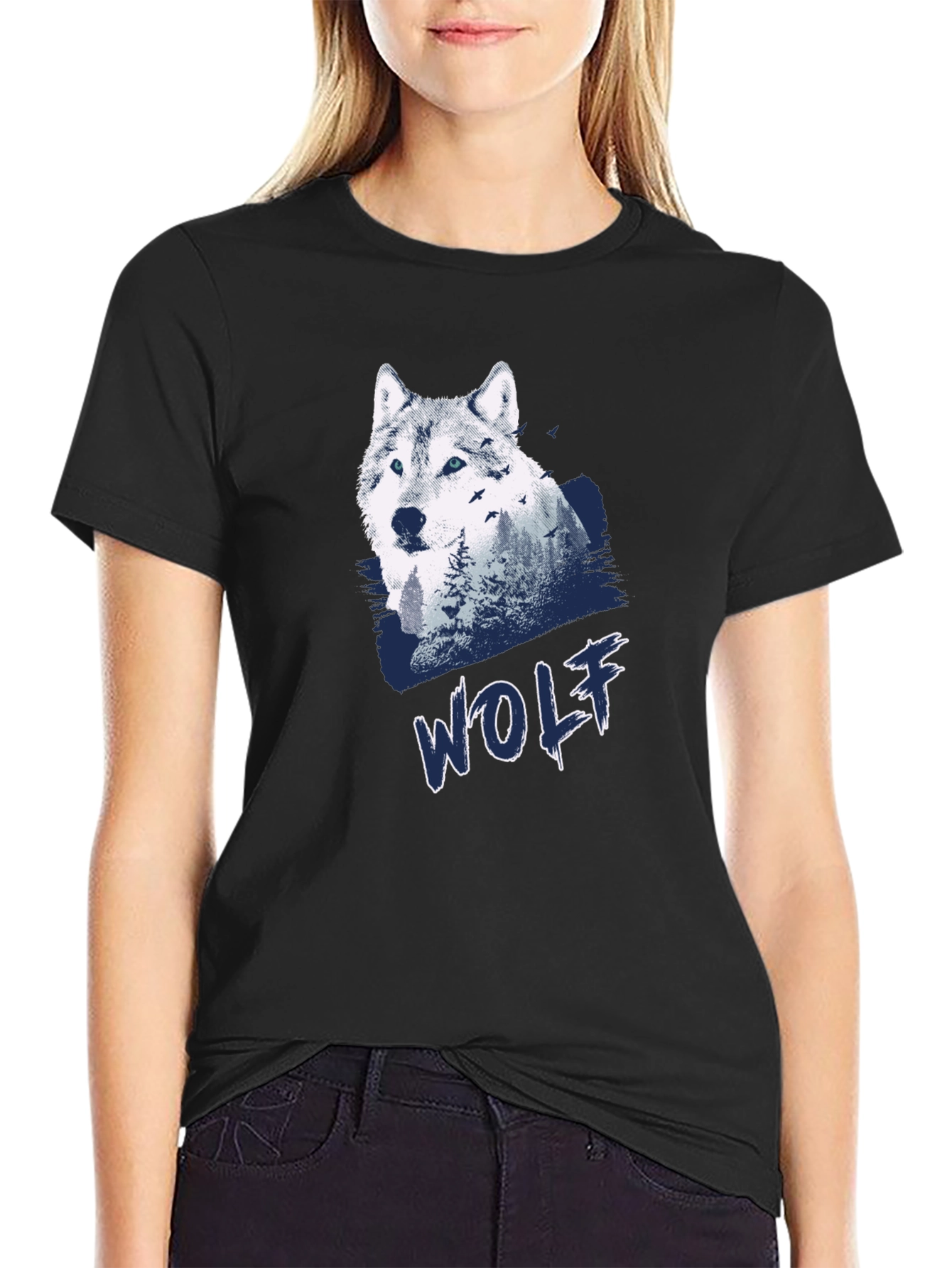 Wolf Graphic Print Black T-Shirt for Men