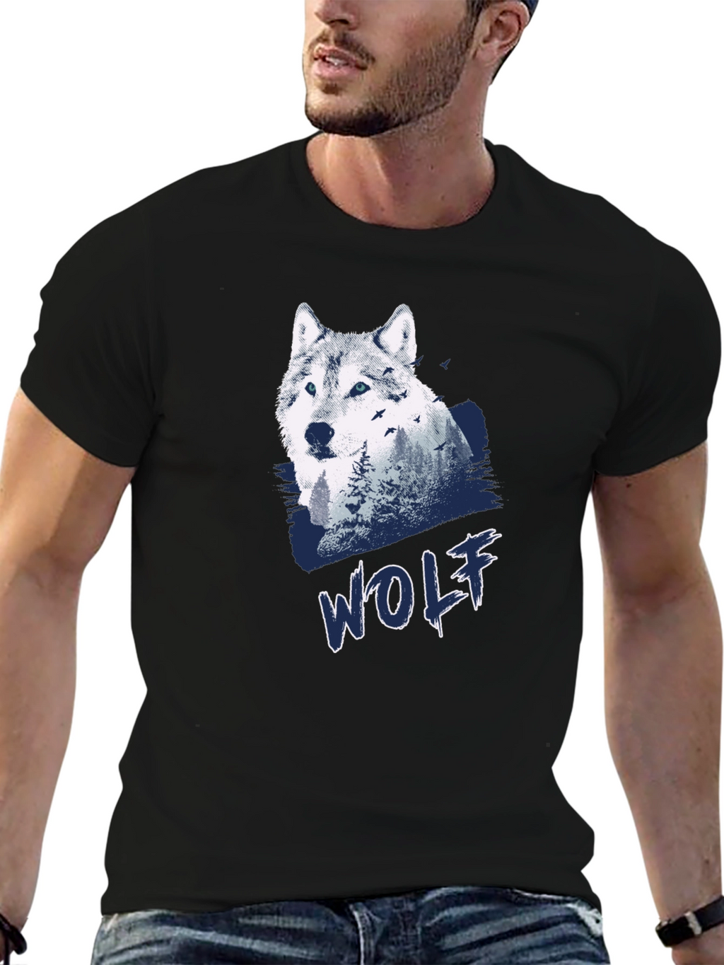 Wolf Graphic Print Black T-Shirt for Men