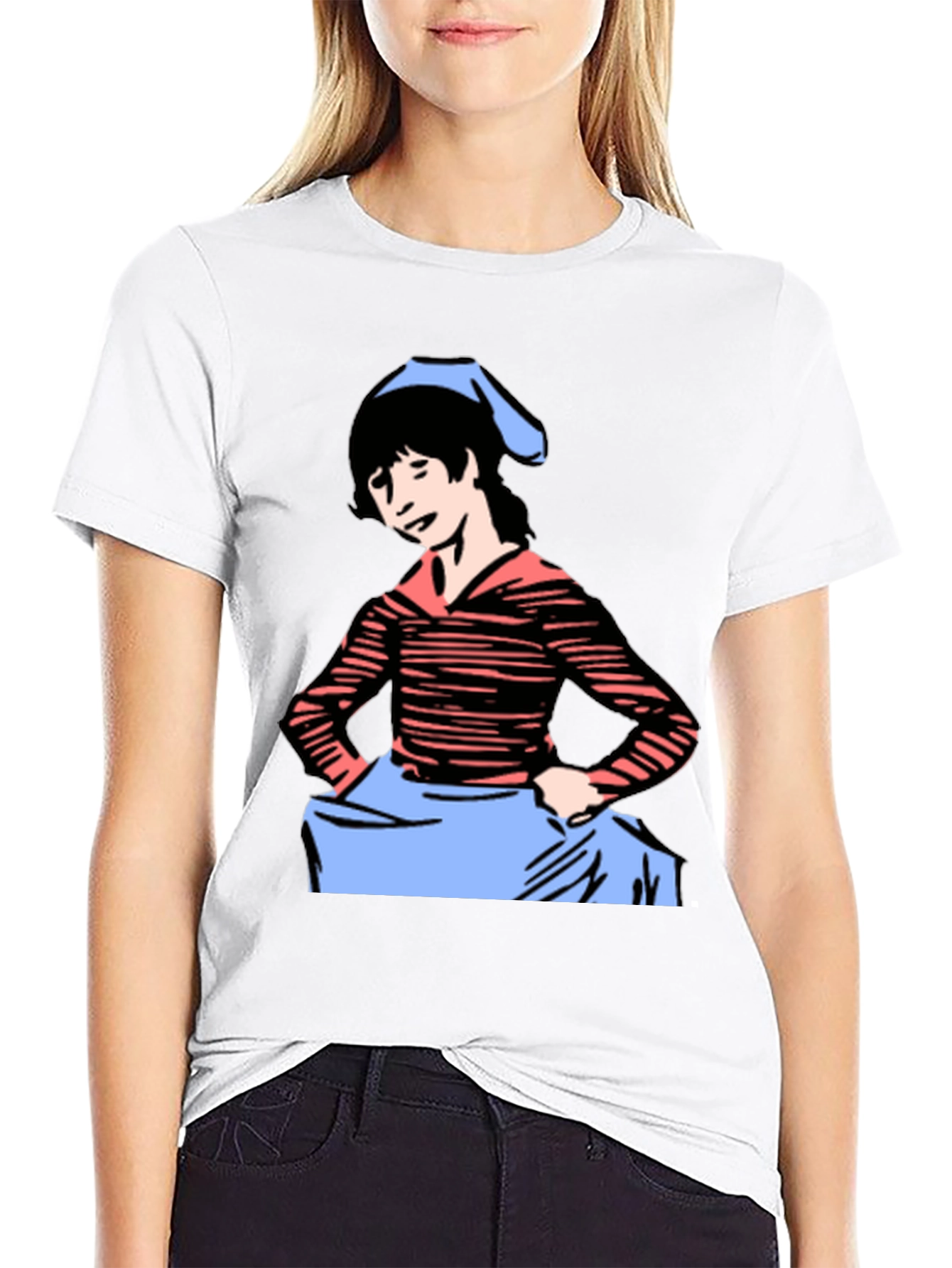Cartoon Girl Graphic Tee - Black Casual T-Shirt