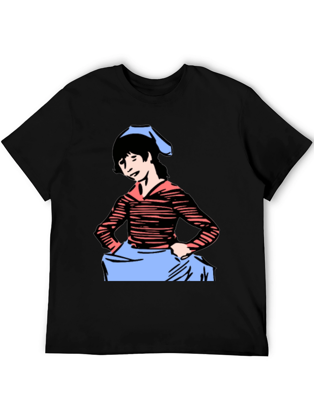 Cartoon Girl Graphic Tee - Black Casual T-Shirt