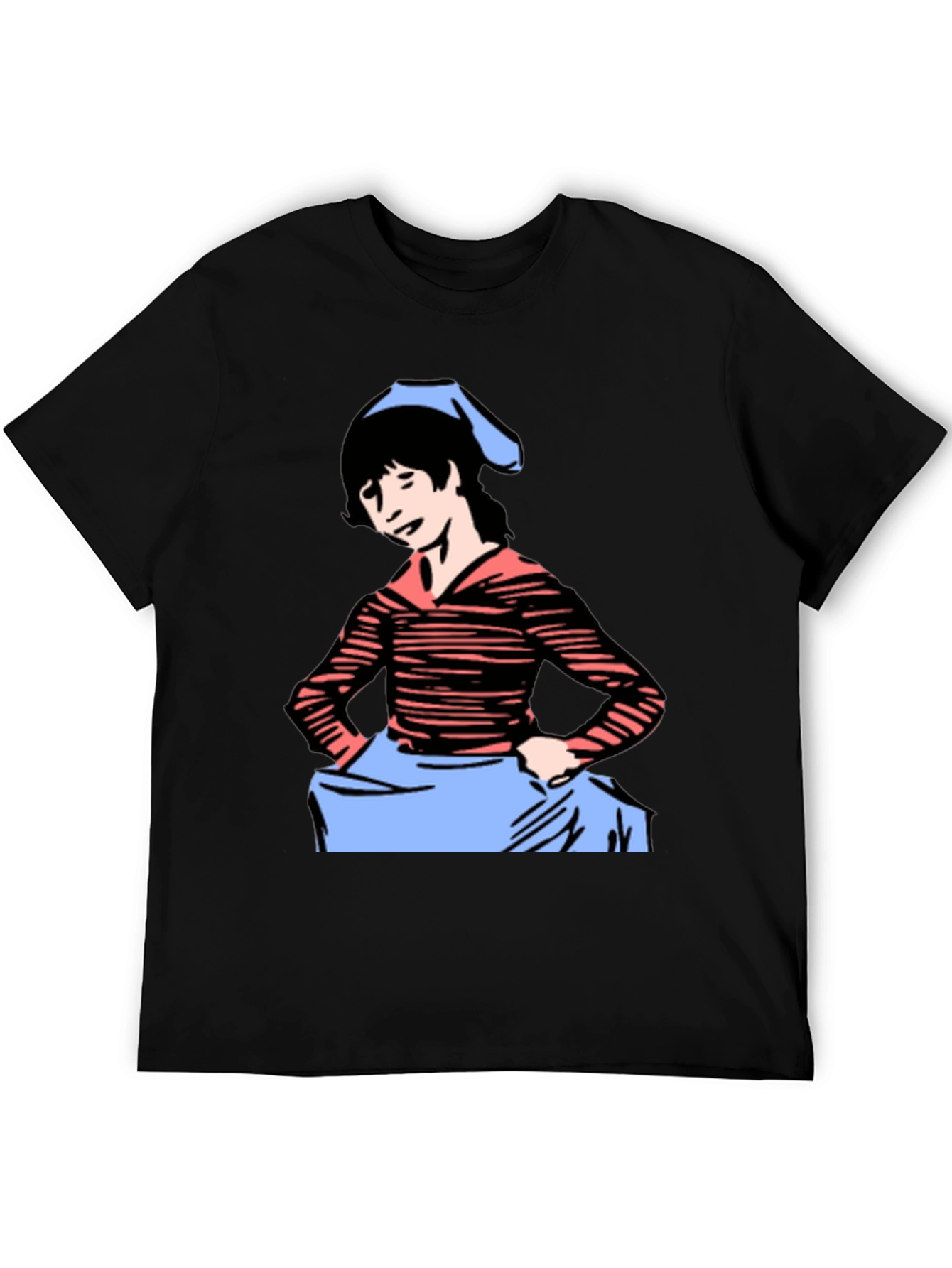 Cartoon Girl Graphic Tee - Black Casual T-Shirt