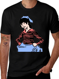 Cartoon Girl Graphic Tee - Black Casual T-Shirt