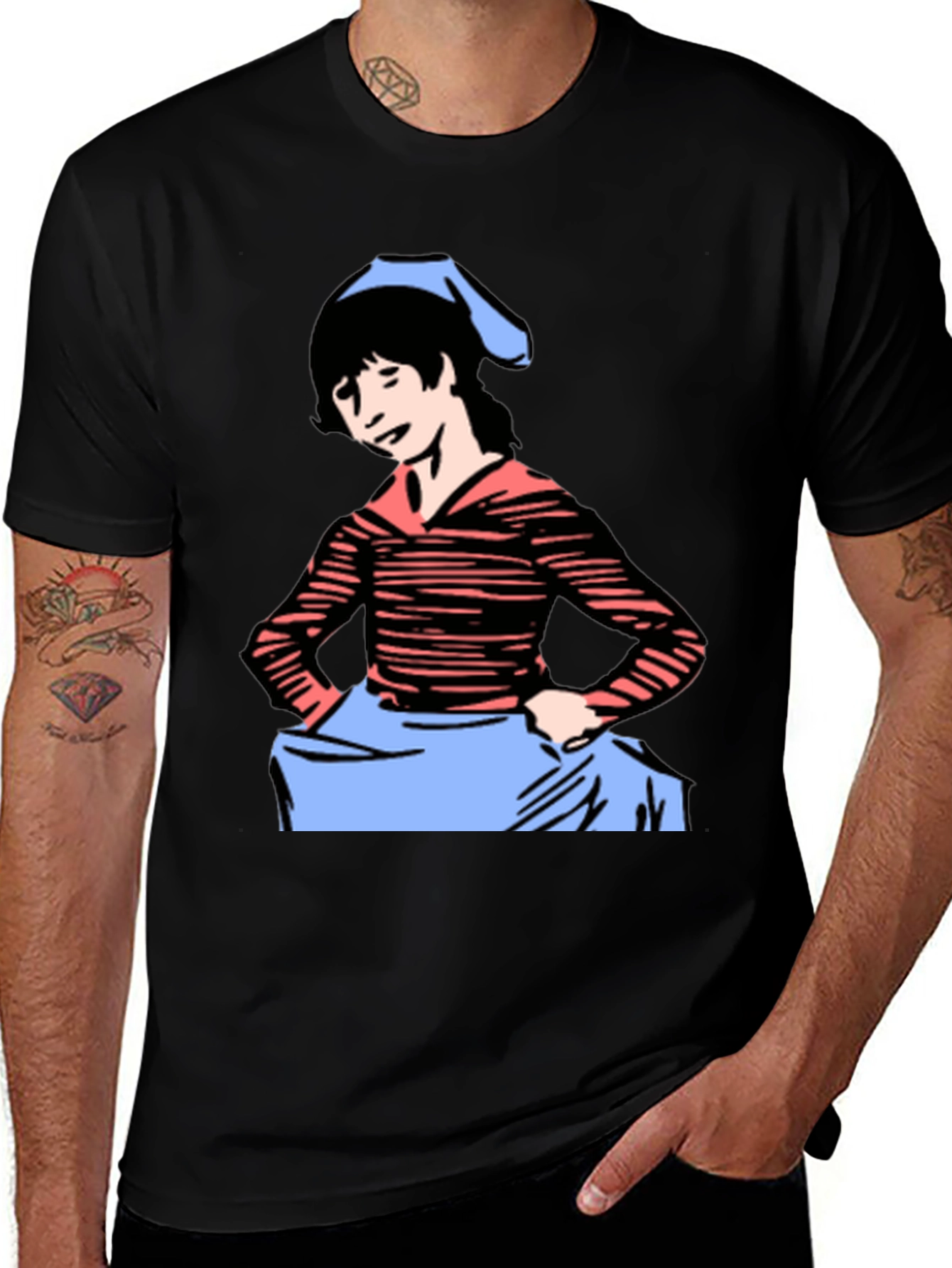 Cartoon Girl Graphic Tee - Black Casual T-Shirt