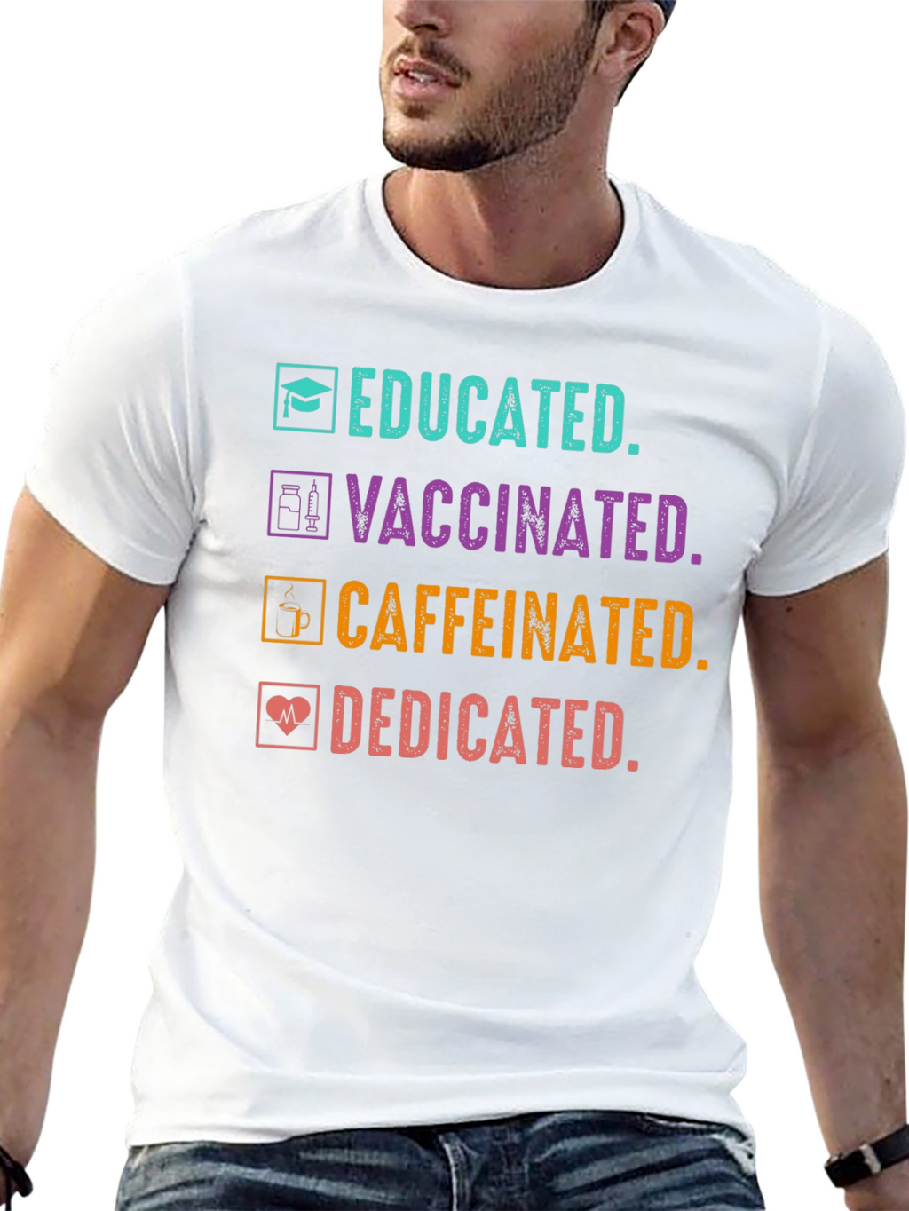 Educated Vaccinated Caffeinated Dedicated Graphic Tee