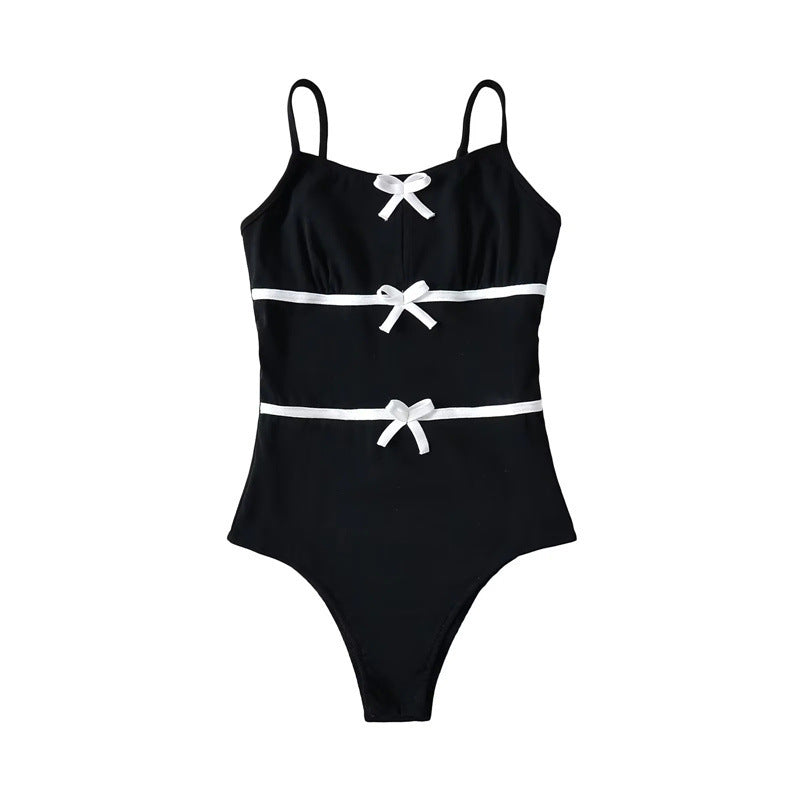 Bow embellished suspender jumpsuit