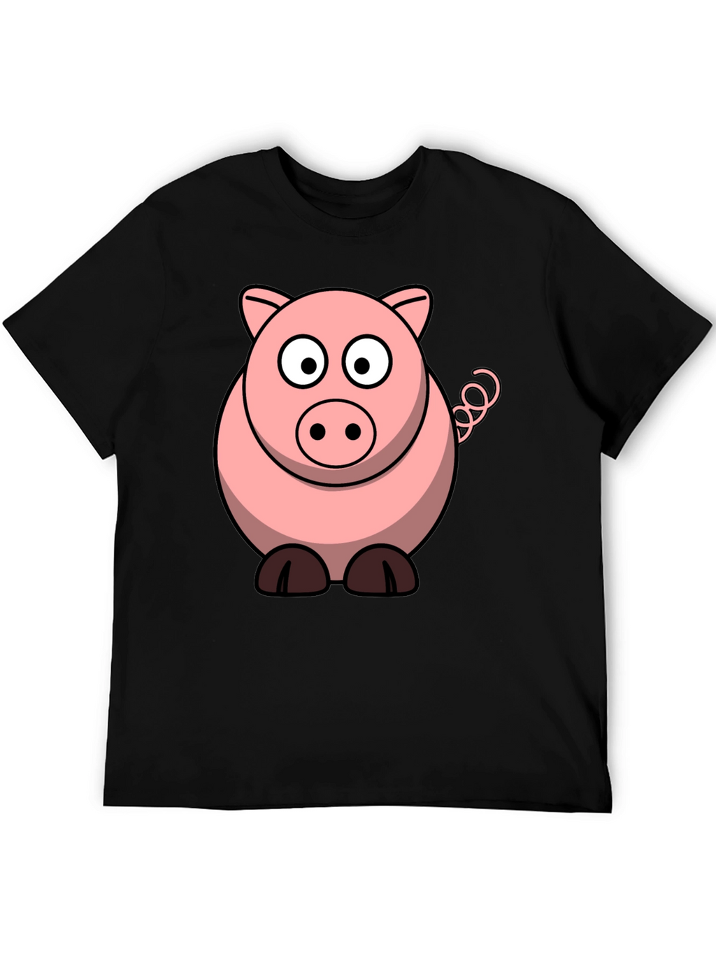 Cartoon Pig Graphic Tee - Black Cotton T-Shirt