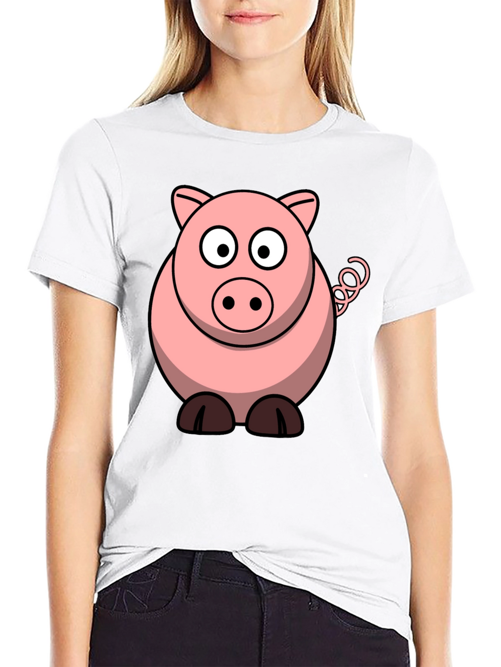 Cartoon Pig Graphic Tee - Black Cotton T-Shirt