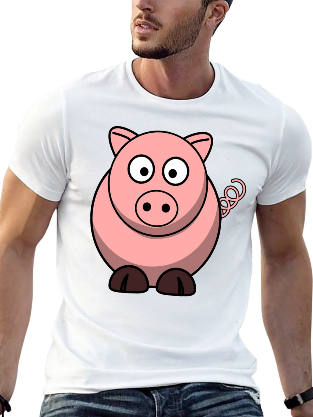 Cartoon Pig Graphic Tee - Black Cotton T-Shirt