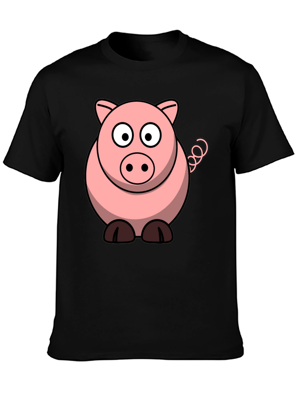 Cartoon Pig Graphic Tee - Black Cotton T-Shirt