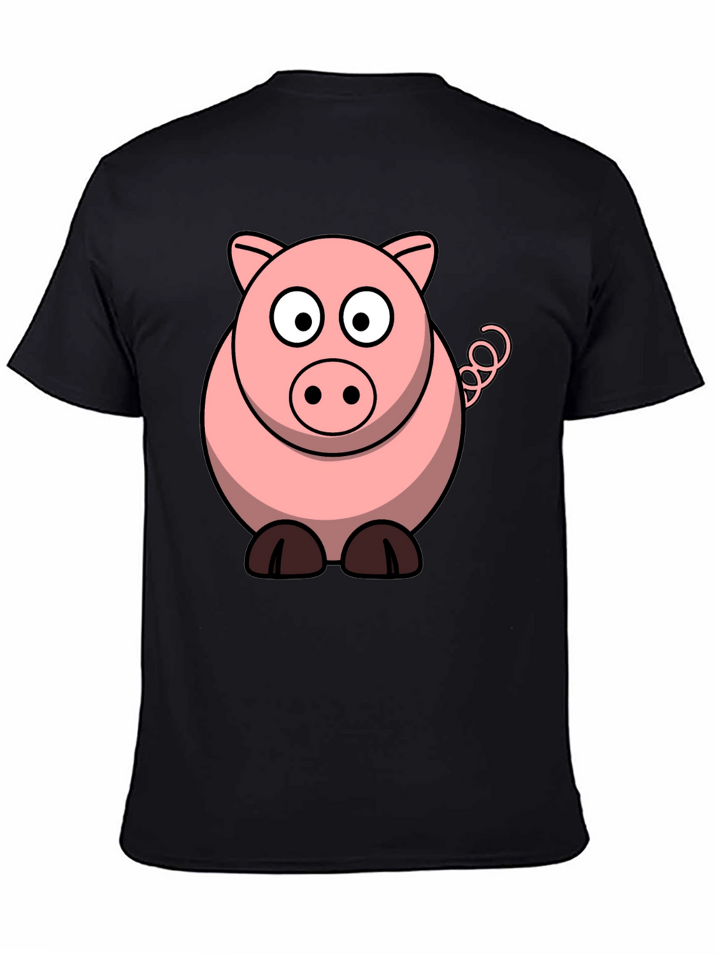 Cartoon Pig Graphic Tee - Black Cotton T-Shirt