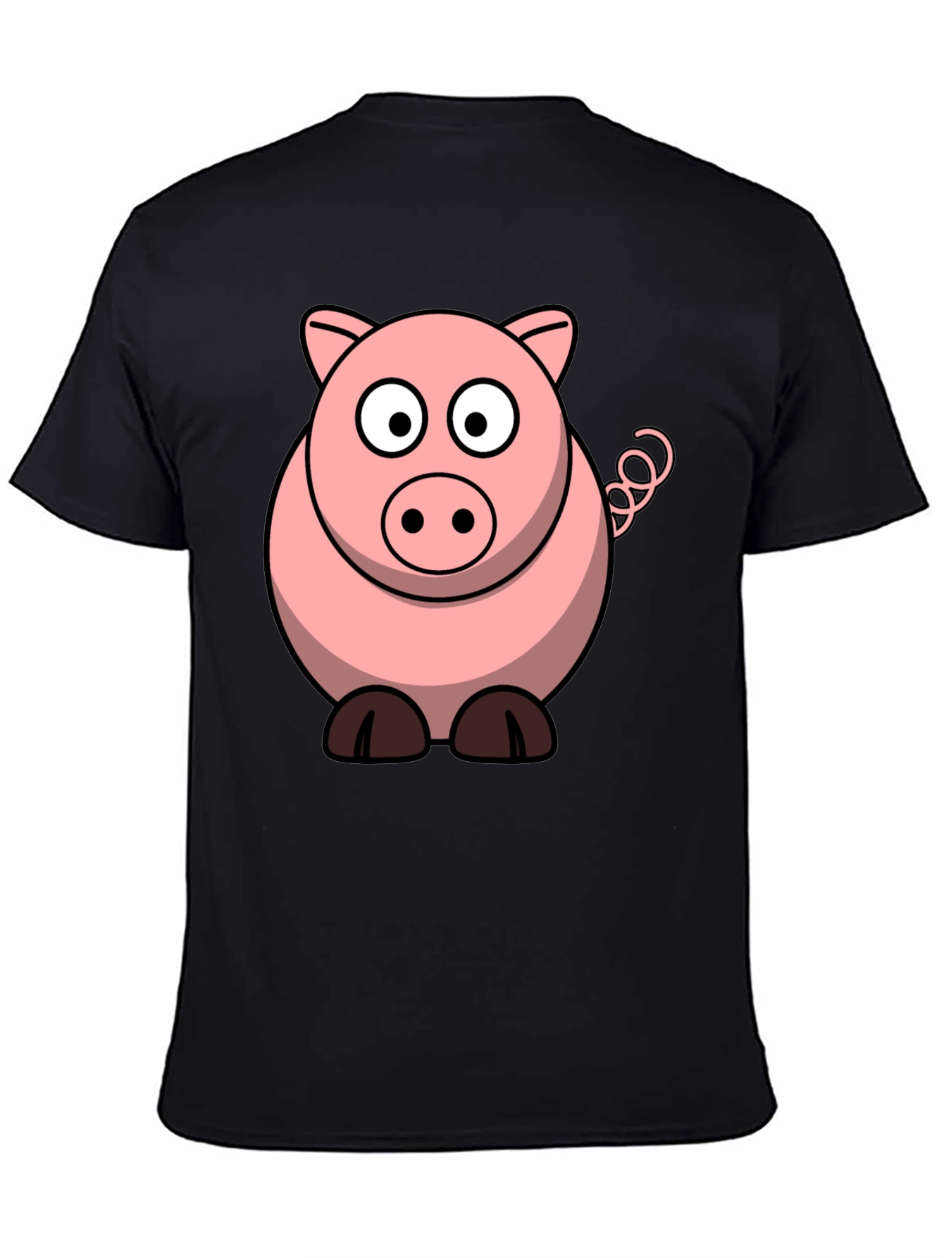 Cartoon Pig Graphic Tee - Black Cotton T-Shirt