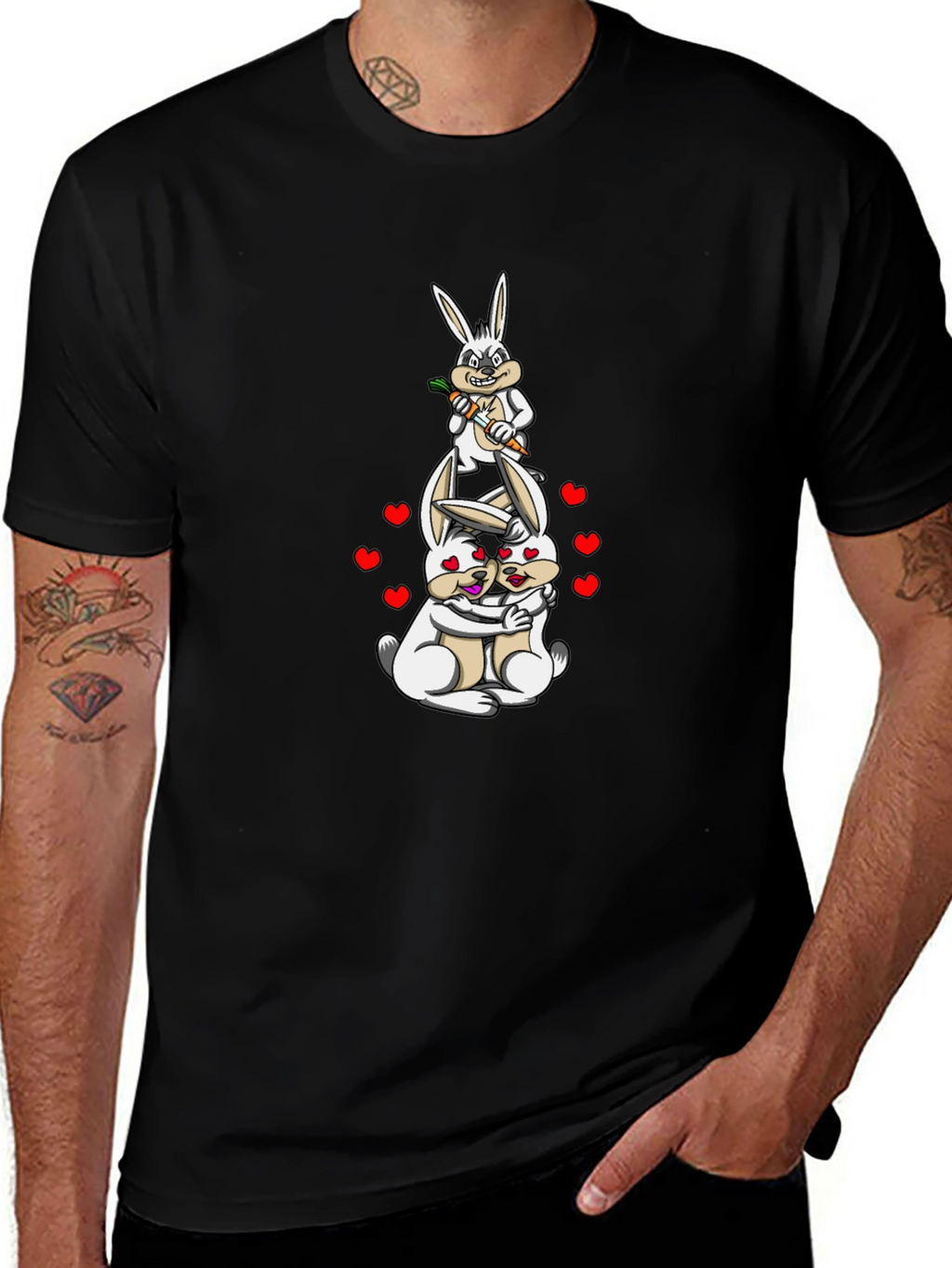 Black Tee with Bunny Love Design