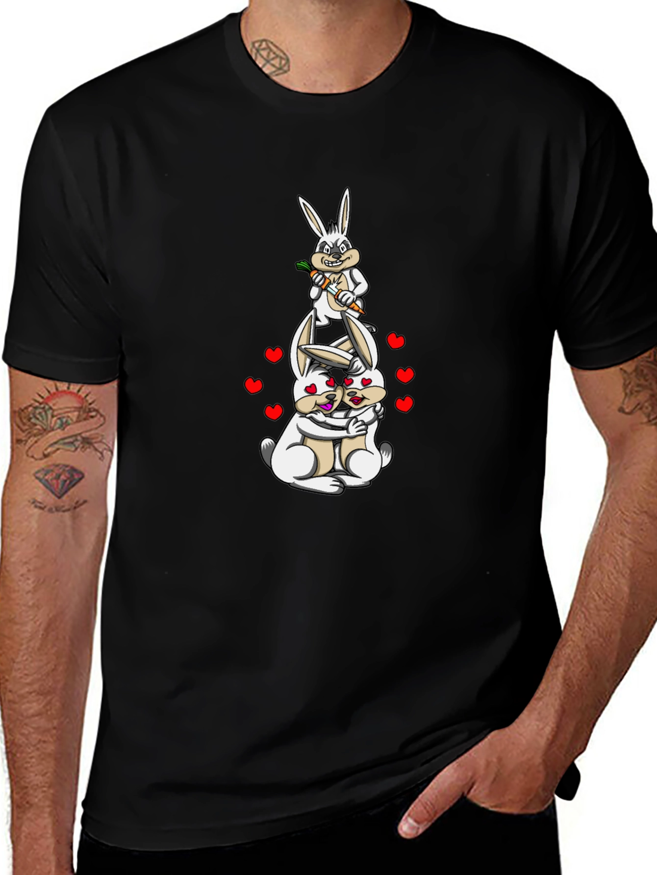Black Tee with Bunny Love Design