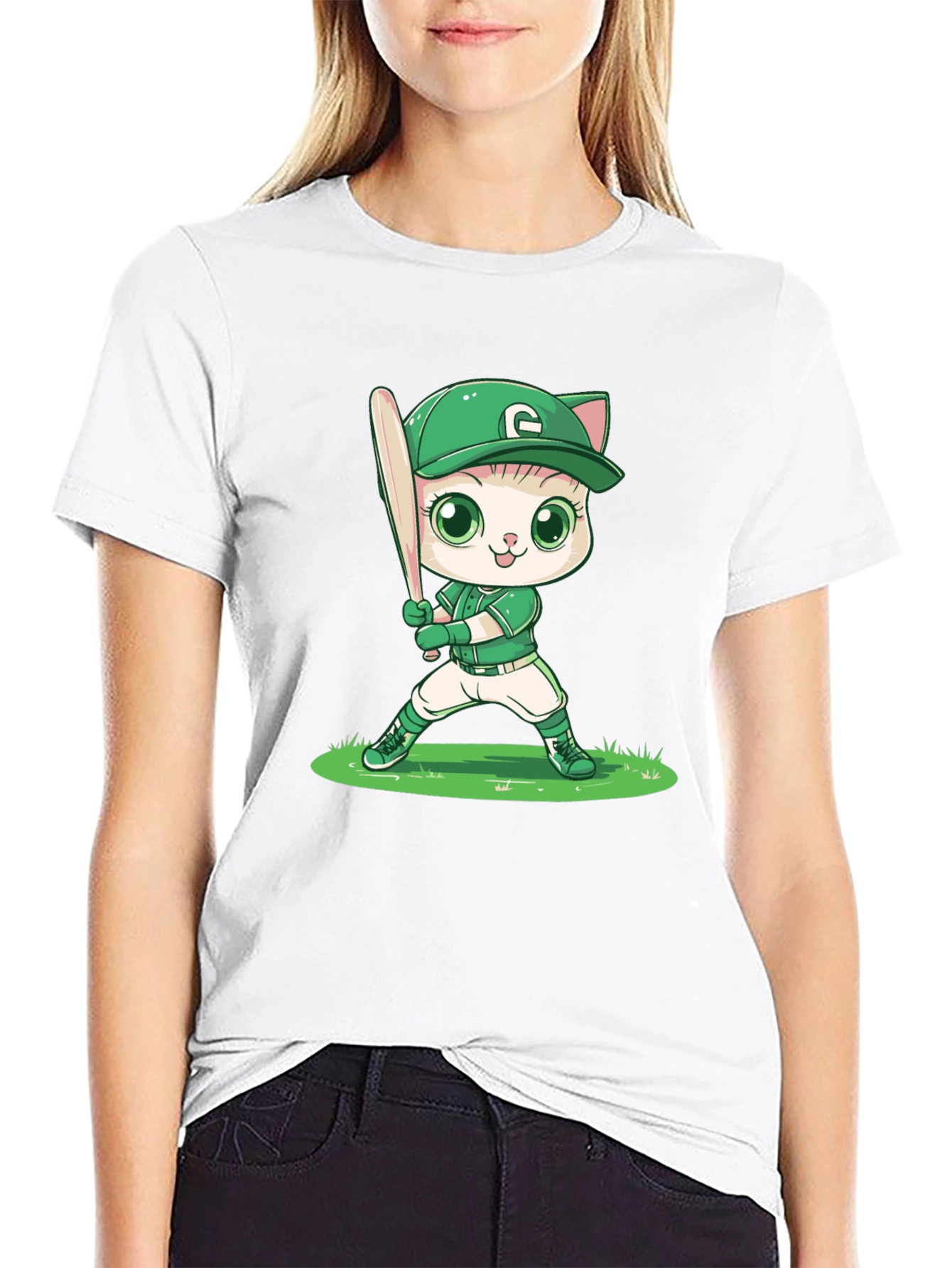 Cat Baseball Player Graphic Tee