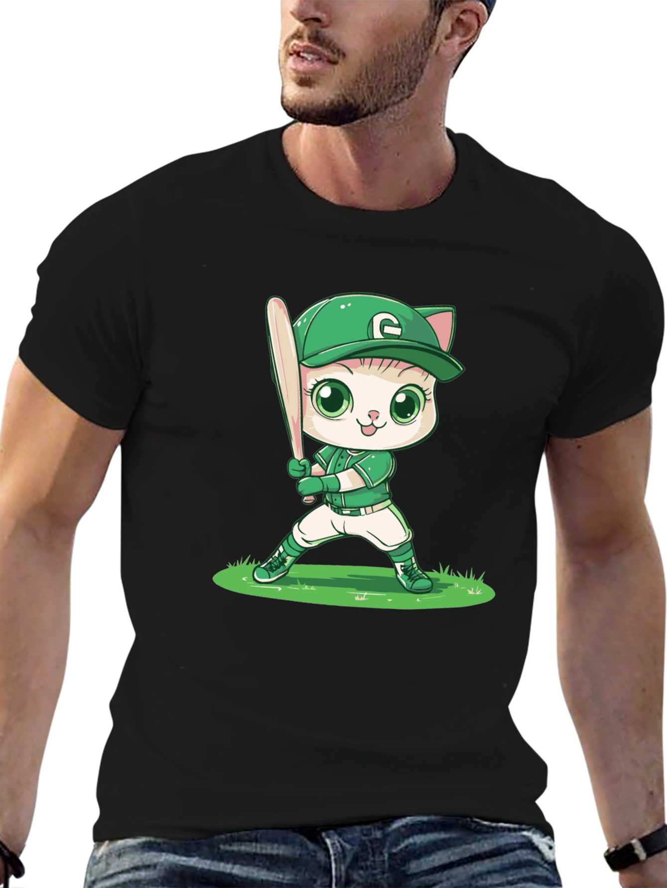 Cat Baseball Player Graphic Tee