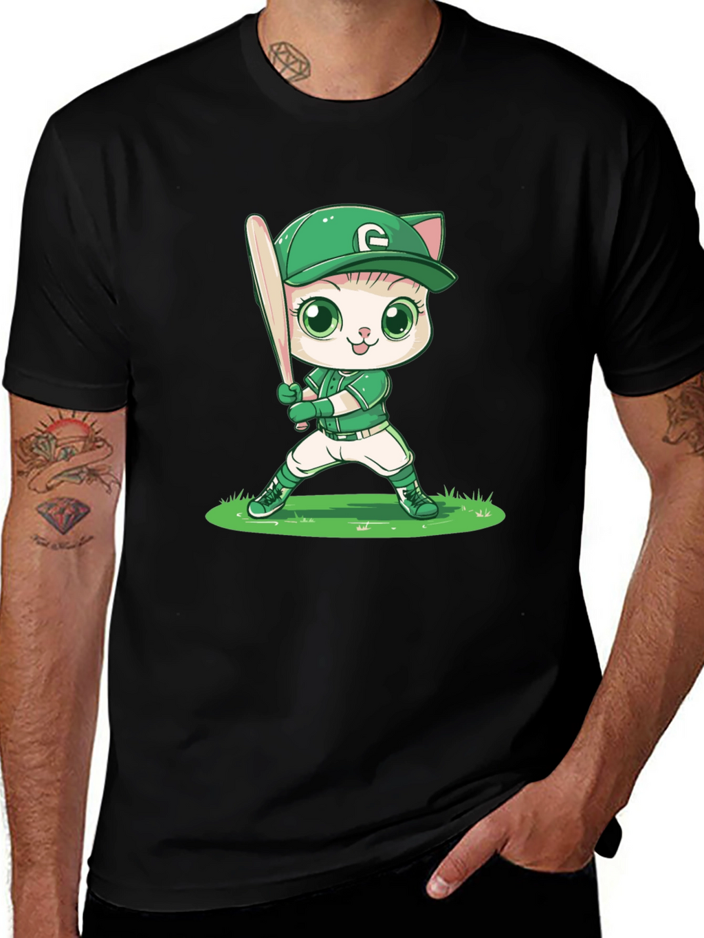 Cat Baseball Player Graphic Tee
