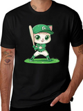 Cat Baseball Player Graphic Tee