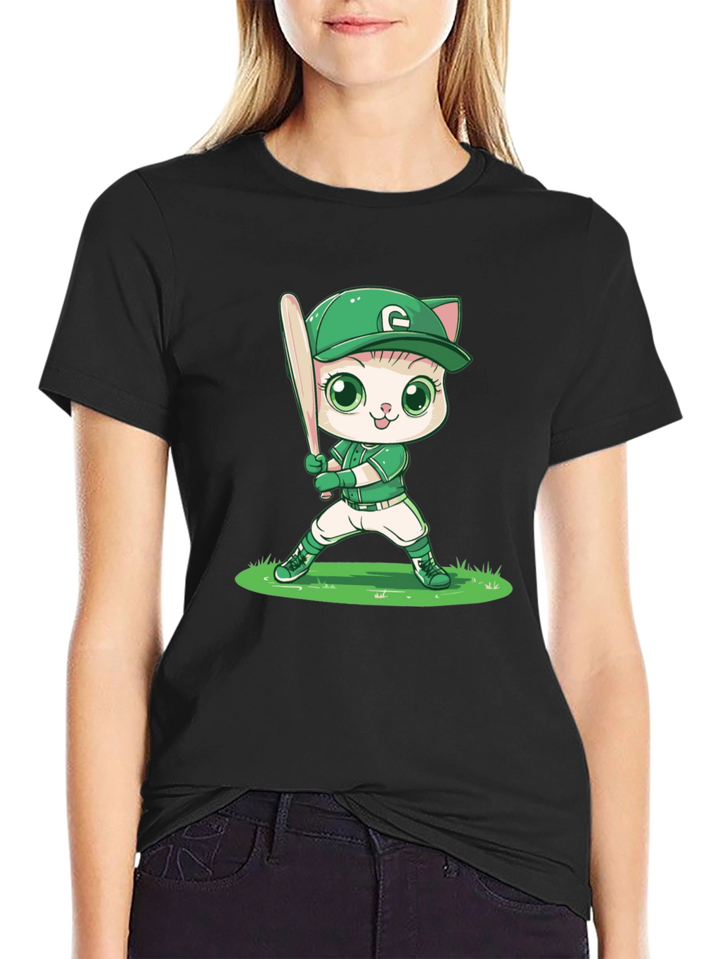 Cat Baseball Player Graphic Tee