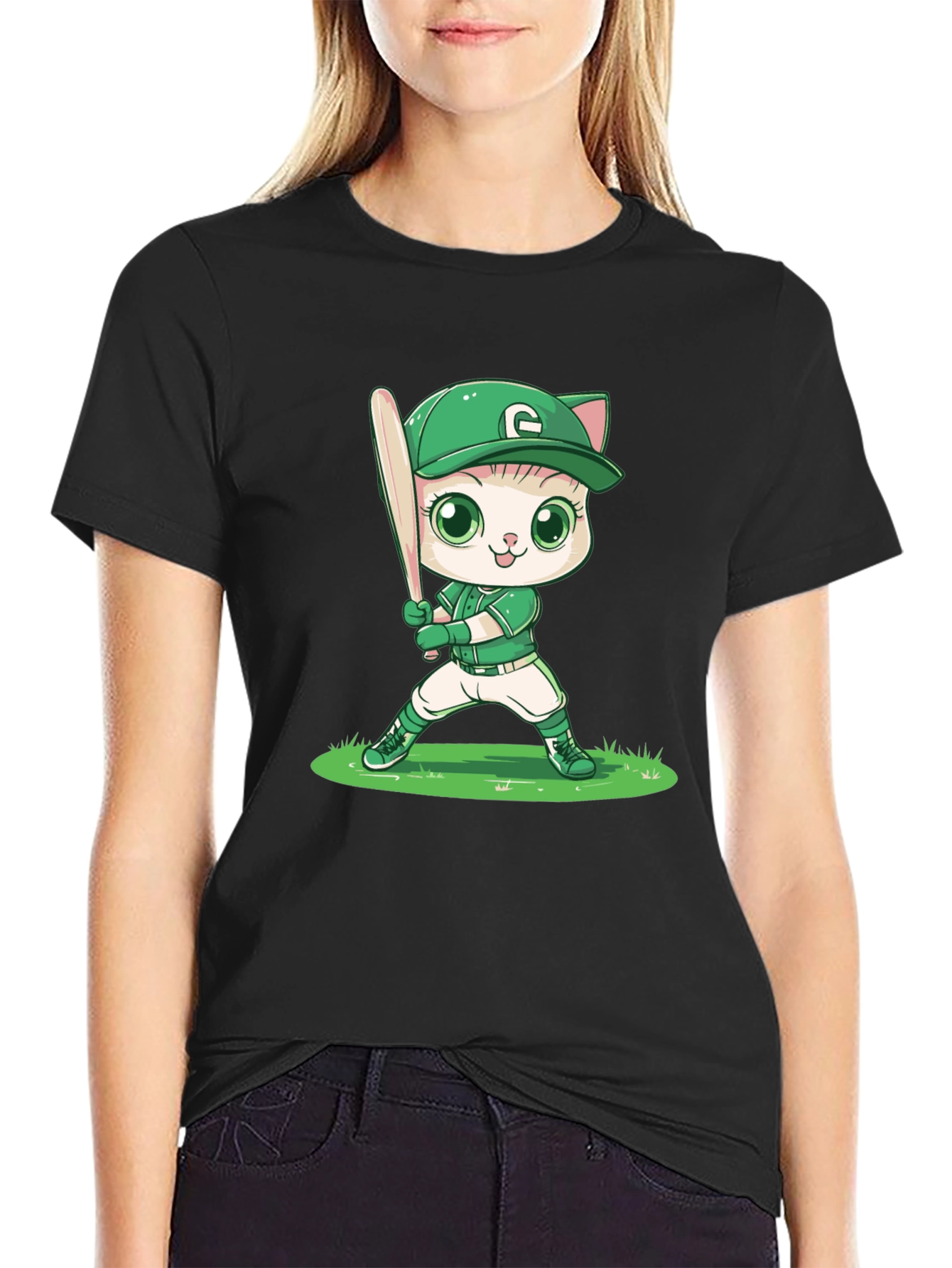 Cat Baseball Player Graphic Tee
