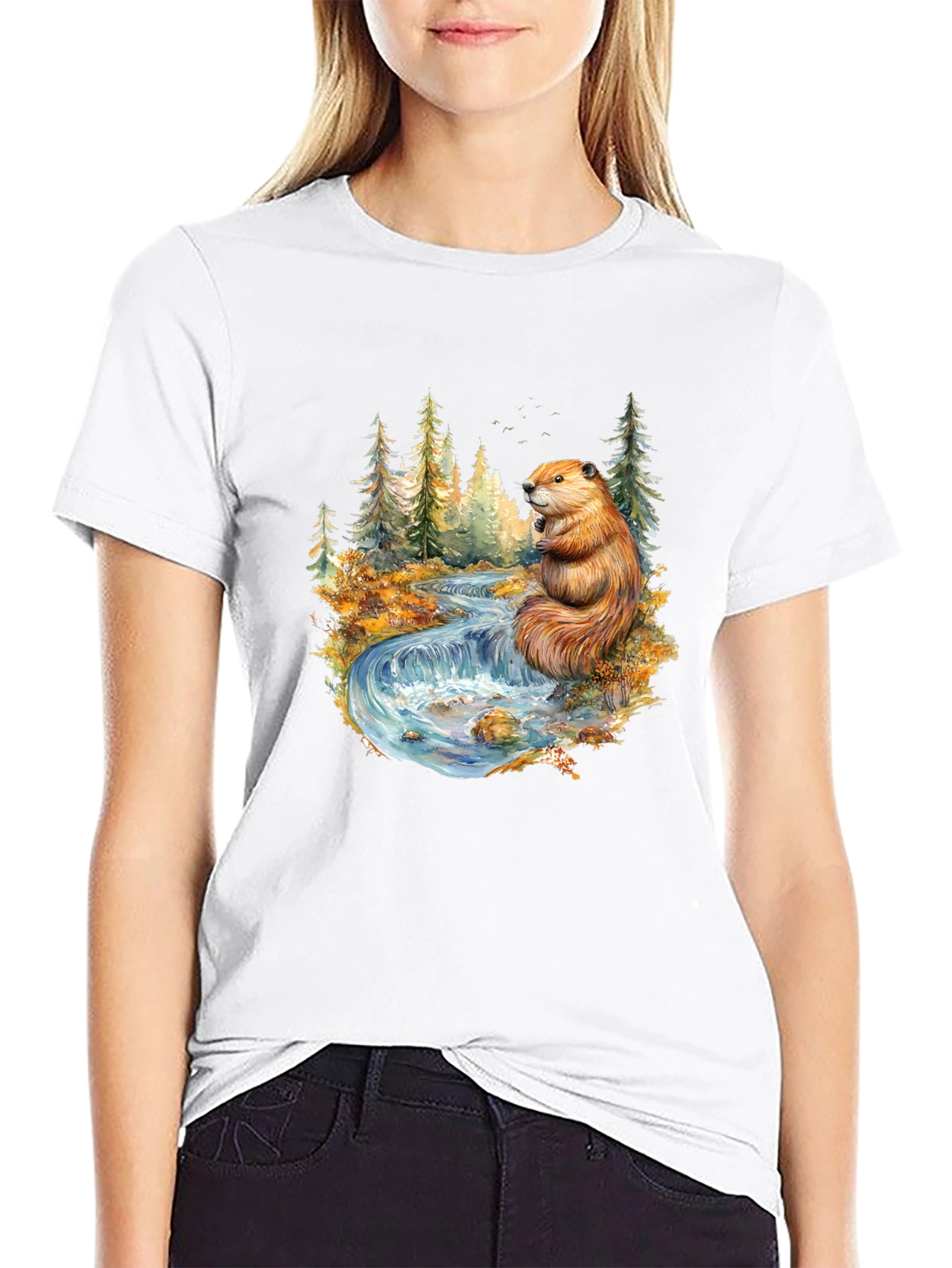 Beaver Nature Scene Graphic Tee - Black