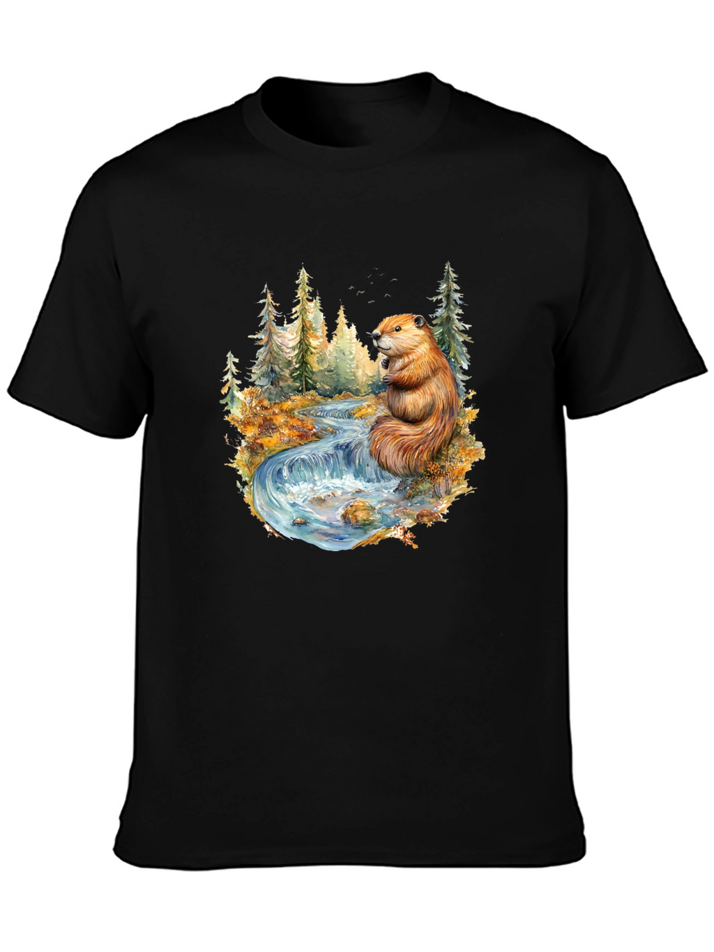 Beaver Nature Scene Graphic Tee - Black