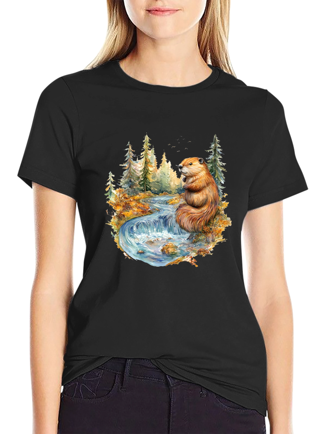 Beaver Nature Scene Graphic Tee - Black