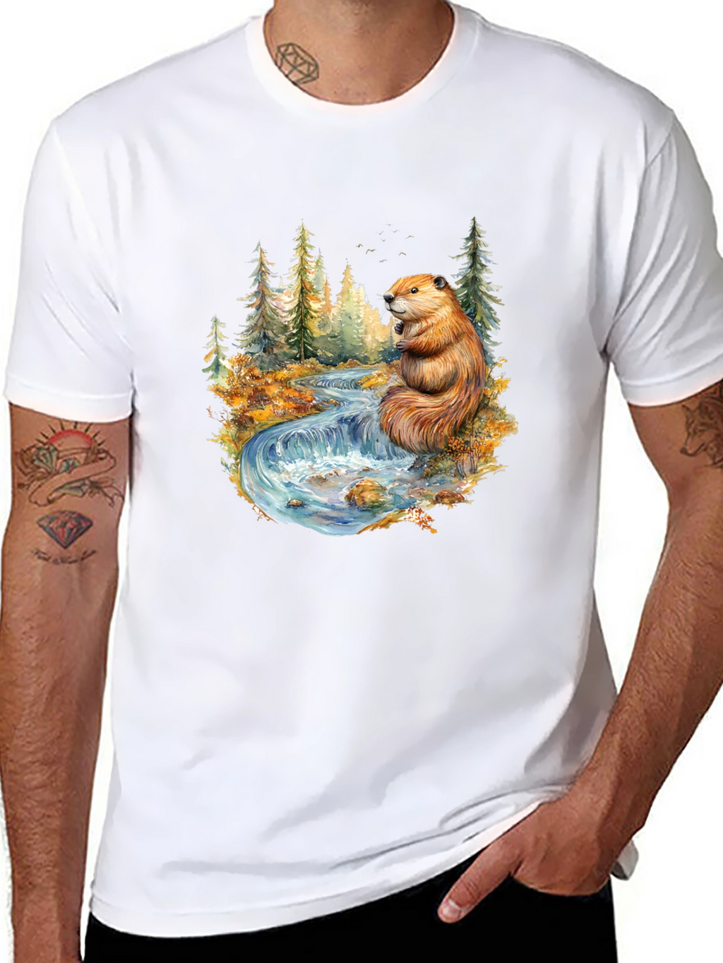 Beaver Nature Scene Graphic Tee - Black