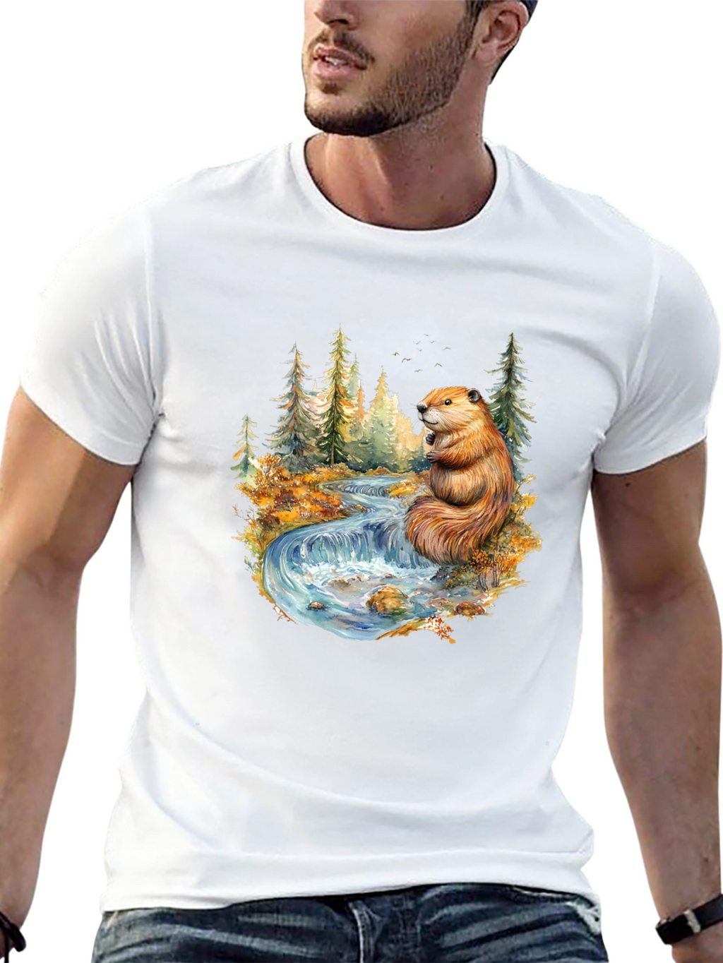 Beaver Nature Scene Graphic Tee - Black