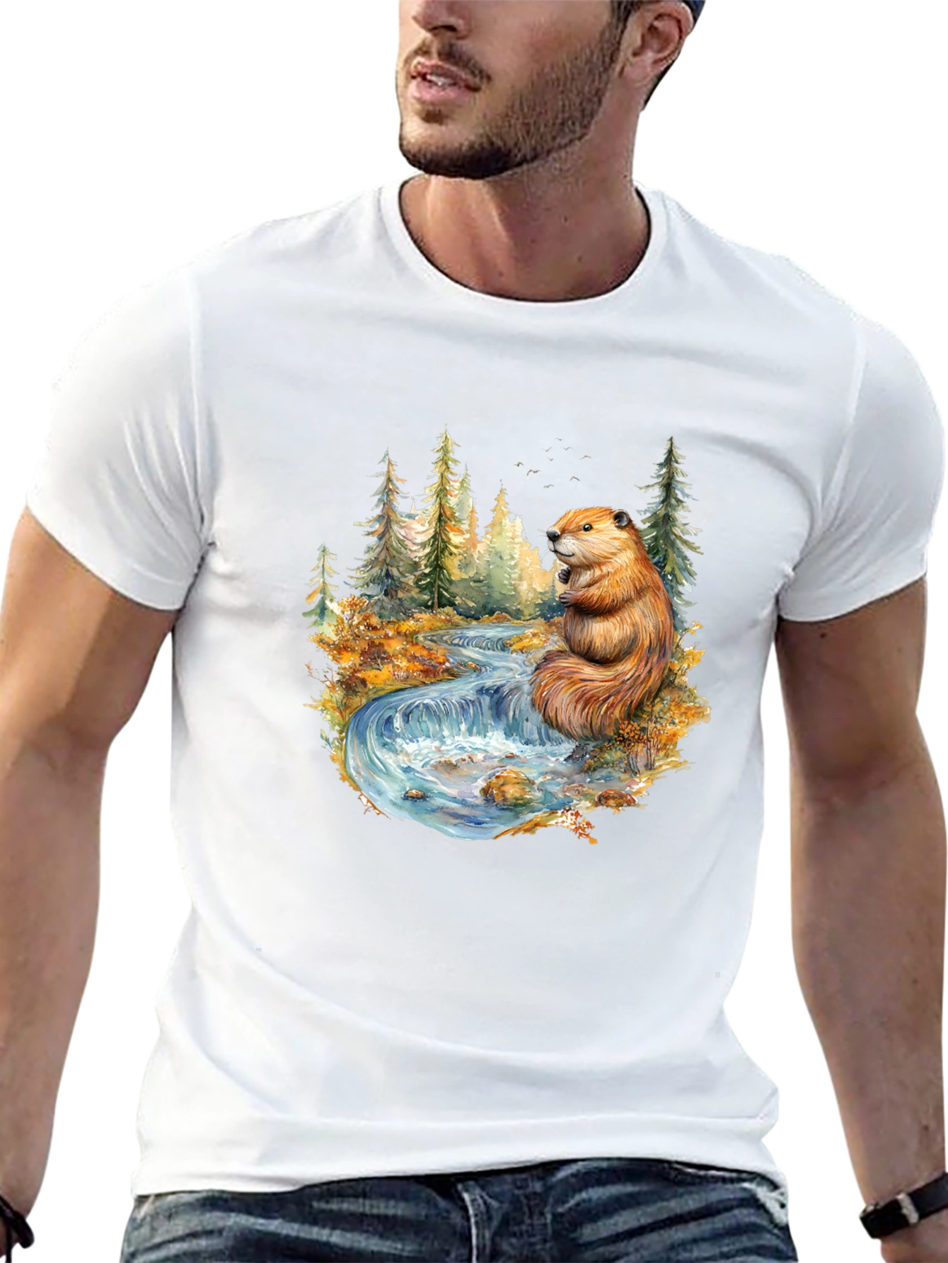 Beaver Nature Scene Graphic Tee - Black