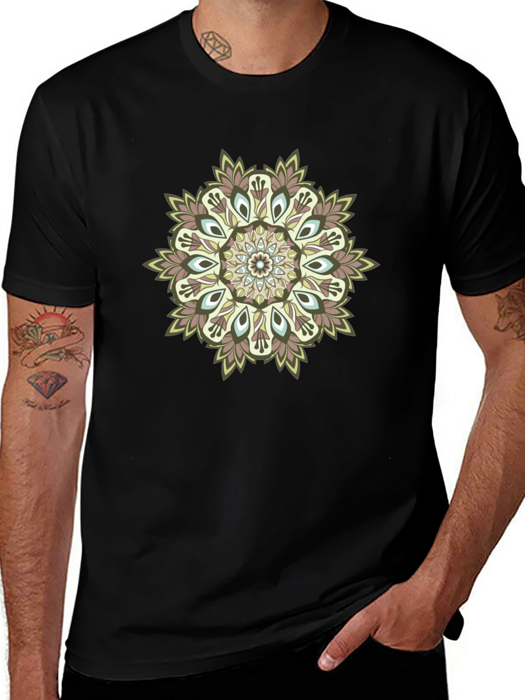 Mandala Print Black T-Shirt
