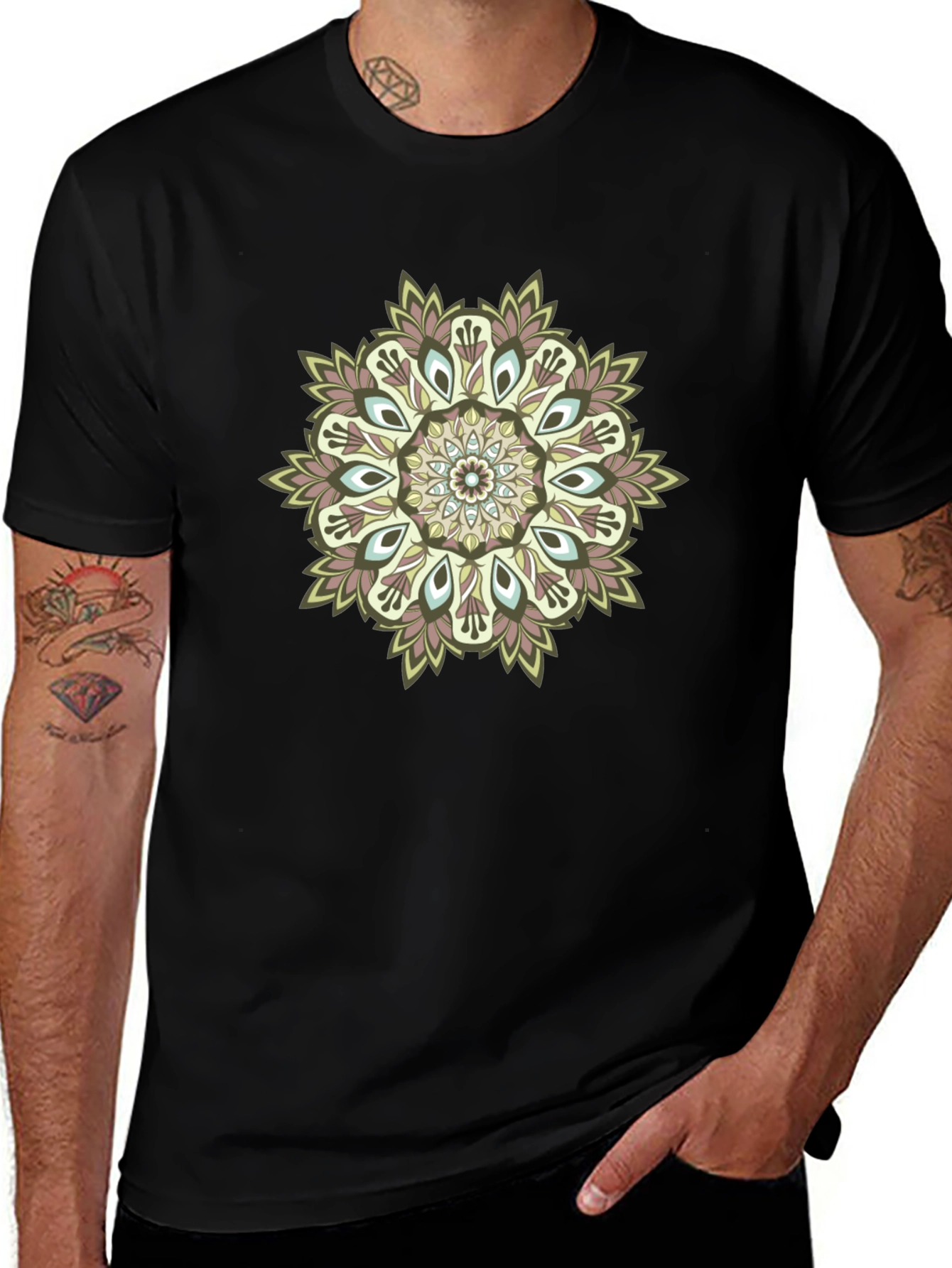 Mandala Print Black T-Shirt