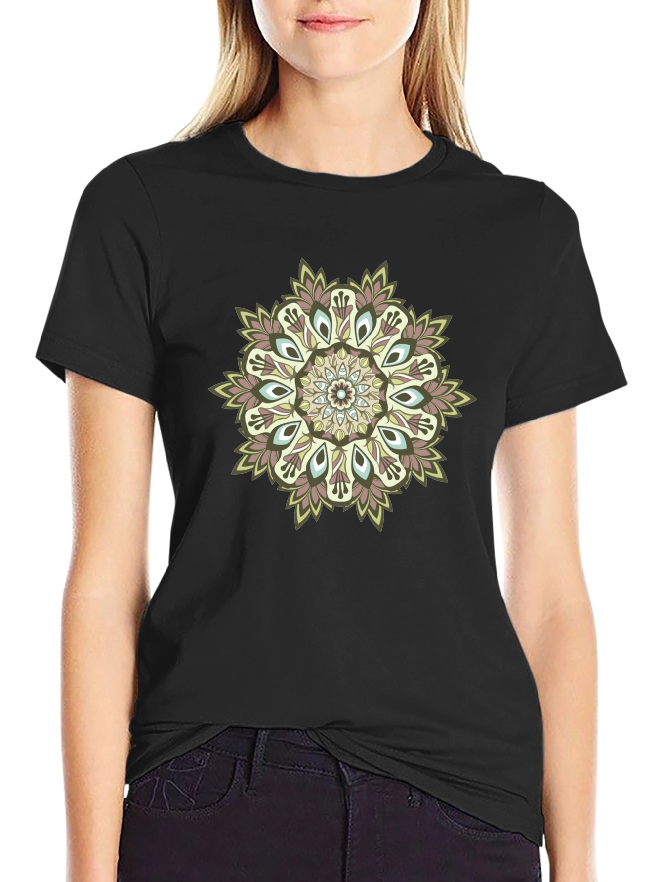 Mandala Print Black T-Shirt