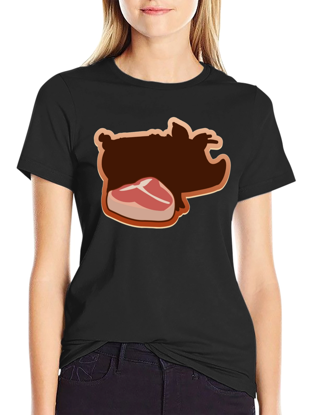 Pig and Steak Graphic Black T-Shirt