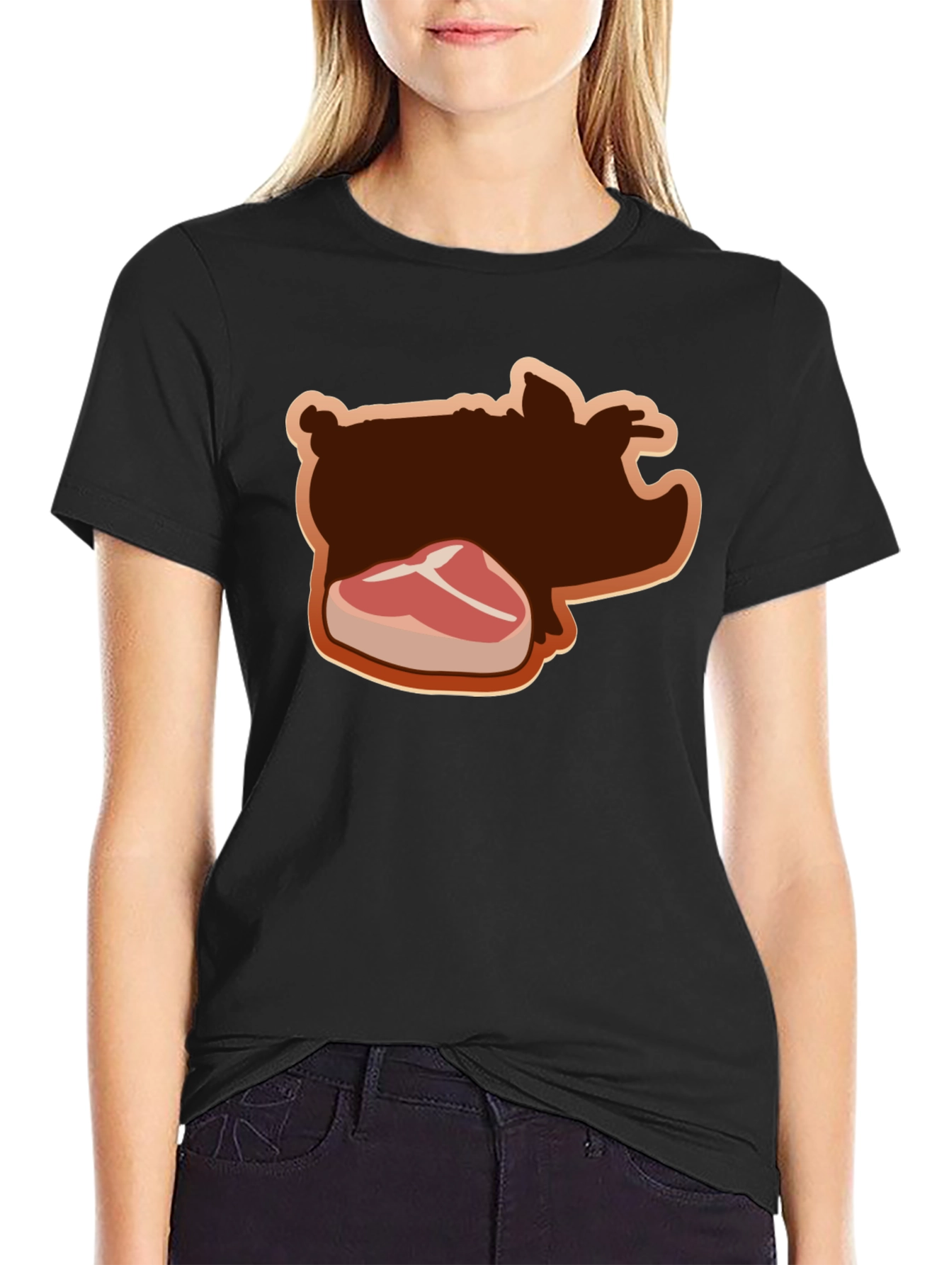 Pig and Steak Graphic Black T-Shirt