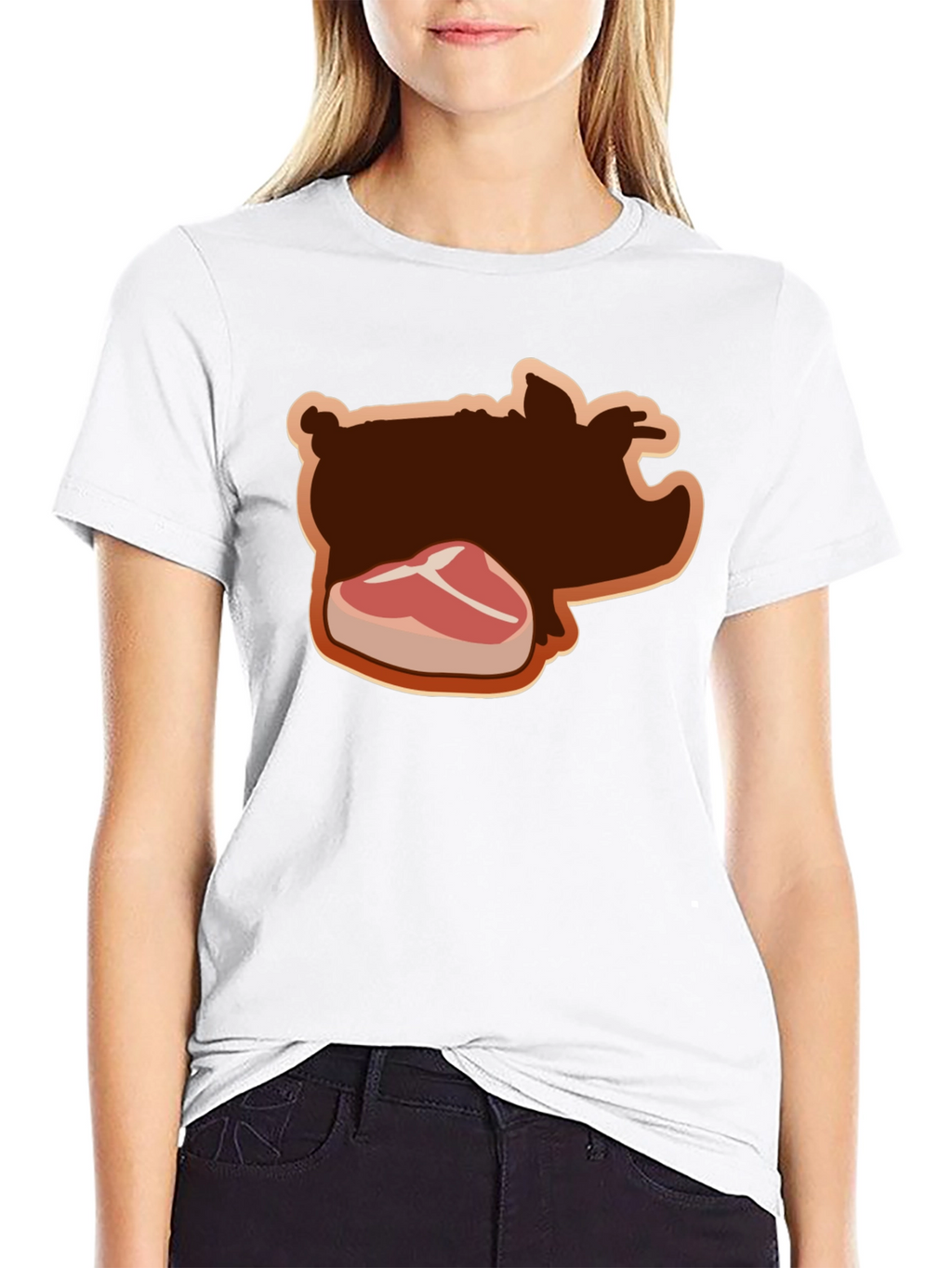 Pig and Steak Graphic Black T-Shirt