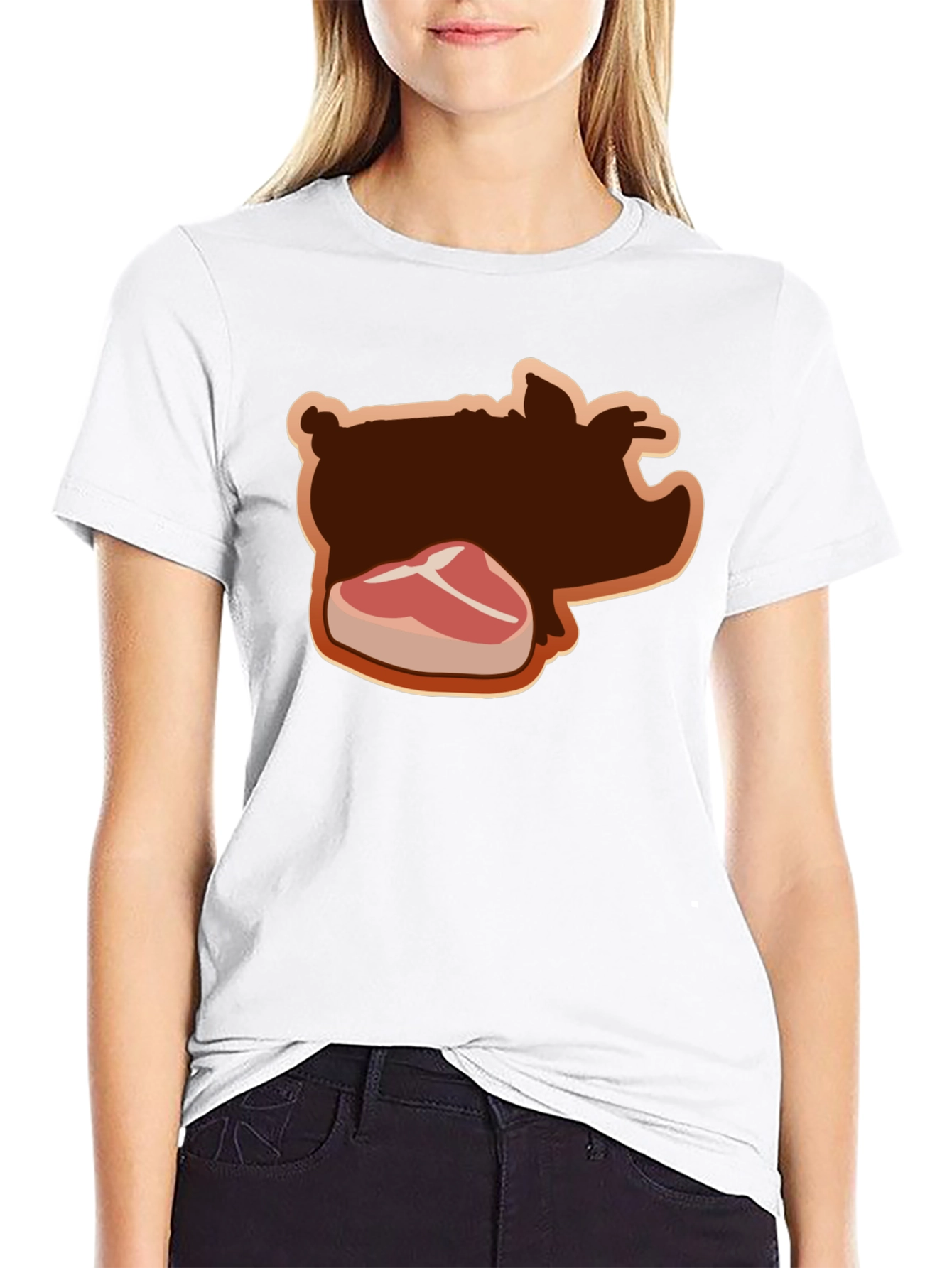 Pig and Steak Graphic Black T-Shirt