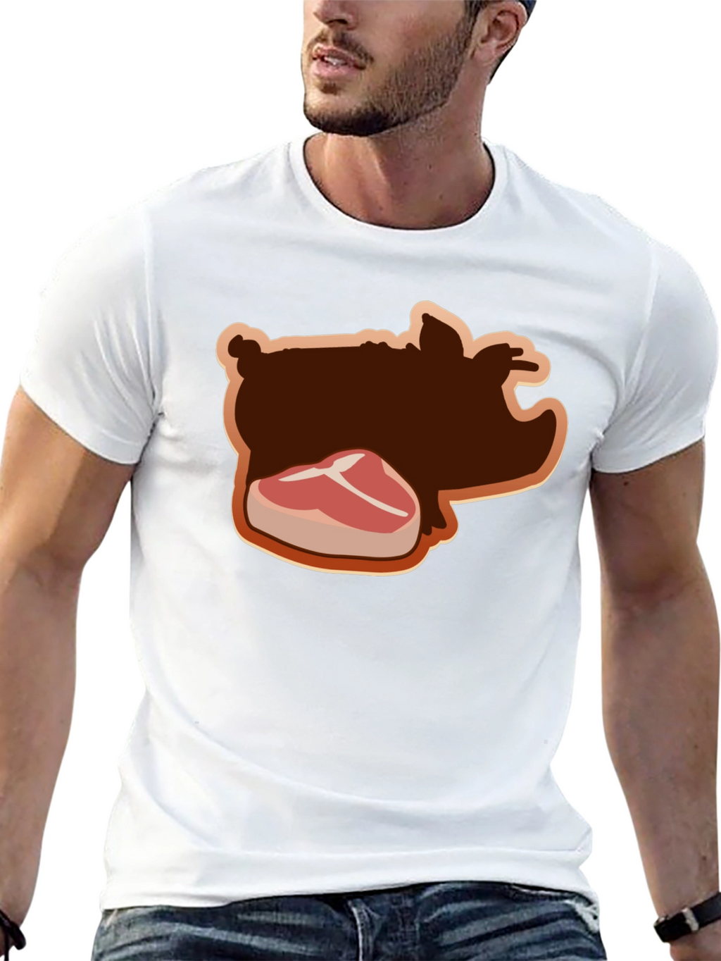 Pig and Steak Graphic Black T-Shirt