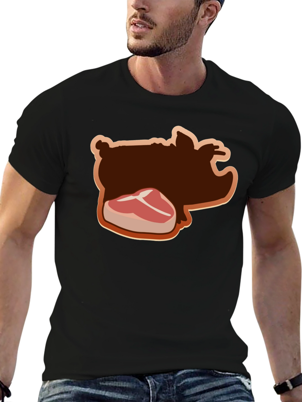 Pig and Steak Graphic Black T-Shirt