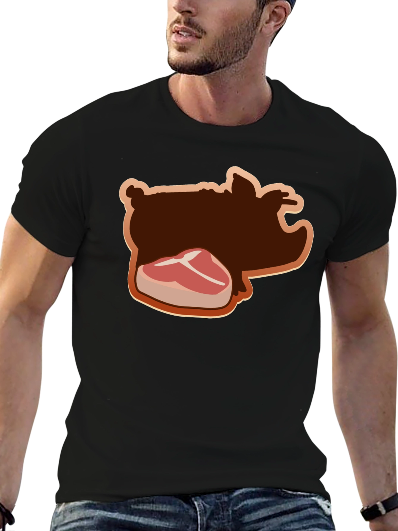 Pig and Steak Graphic Black T-Shirt