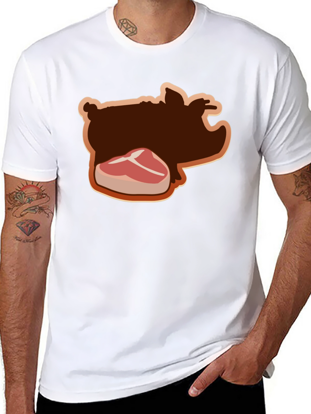 Pig and Steak Graphic Black T-Shirt