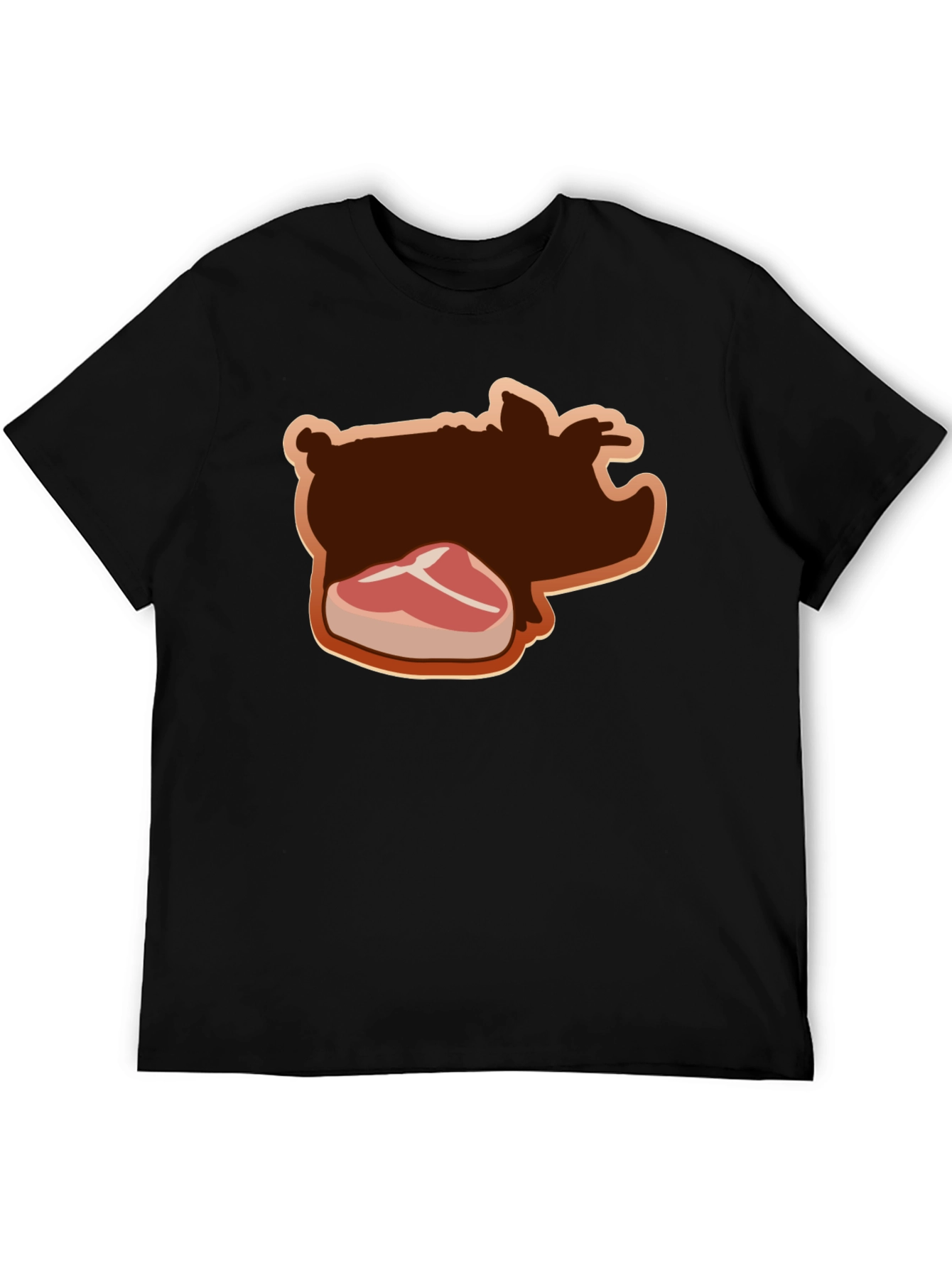 Pig and Steak Graphic Black T-Shirt
