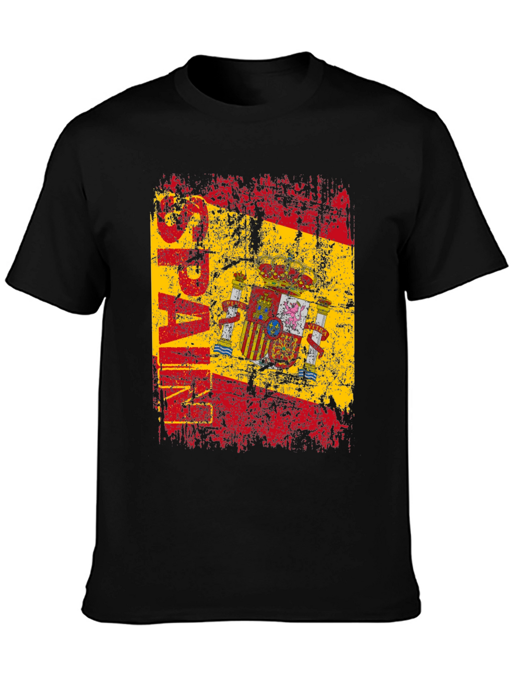 Spain Flag Graphic Print Black T-Shirt