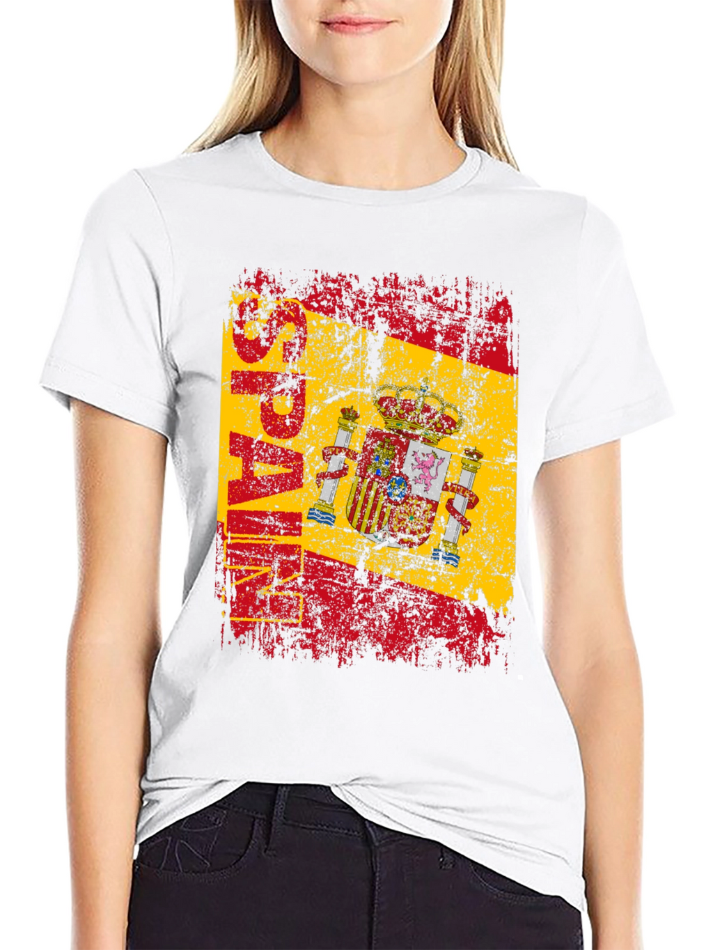 Spain Flag Graphic Print Black T-Shirt