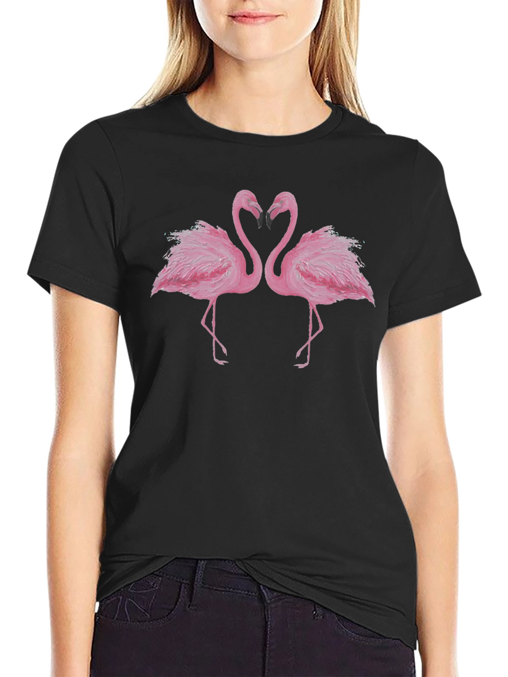 Flamingo Love Graphic Tee - Black Cotton Shirt